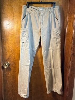 Billabong 100% Cotton Khaki Cargo Pants Sz 9 Drawstring Wide Leg Y2K Utility